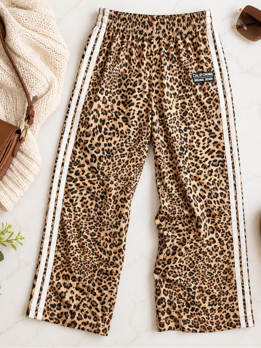 SHEIN Leopard Print Wide Leg Track Pants Size M